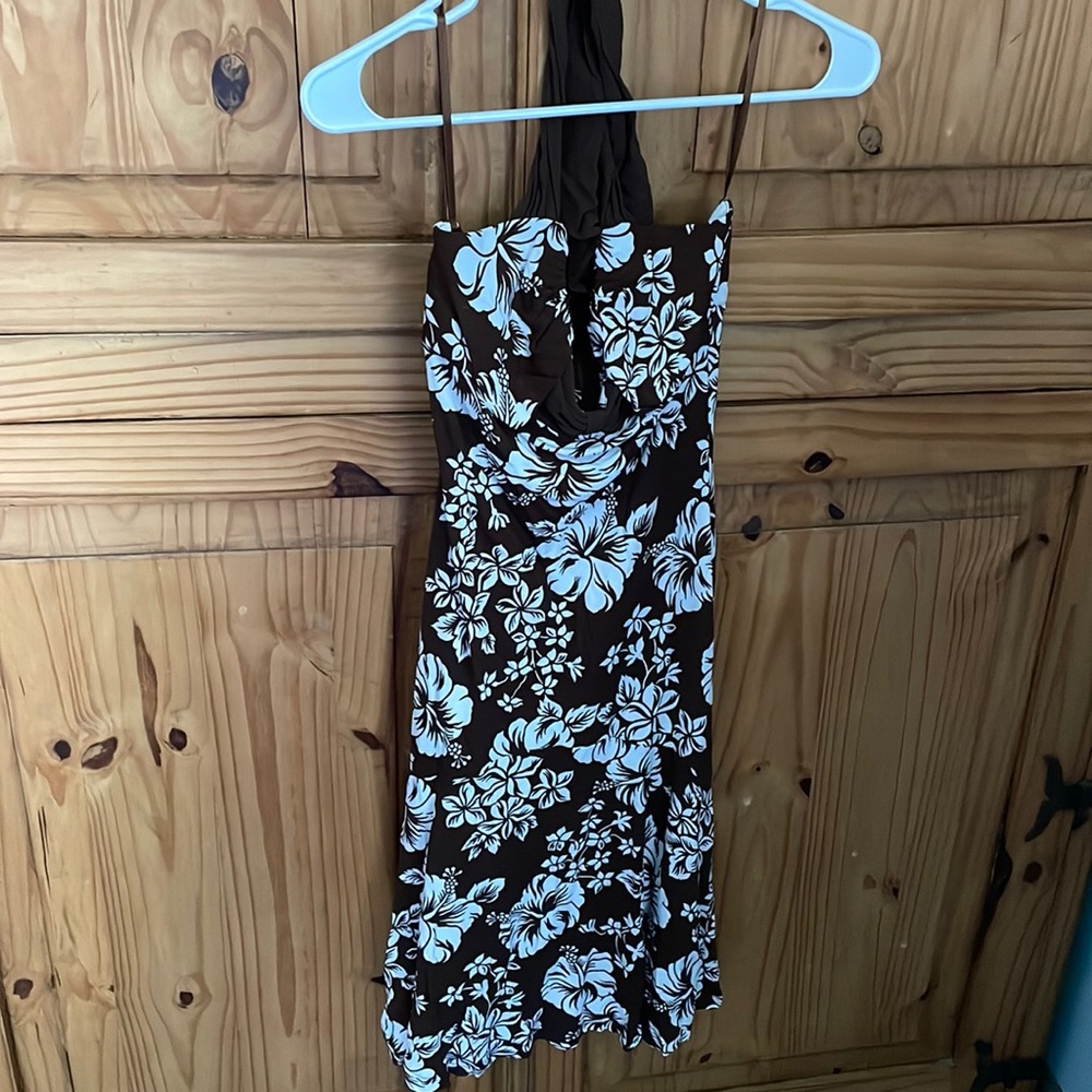 MICHAEL MICHAEL KORS Brown & White Flower Print Summer Dress 10 (RUNS SMALL)